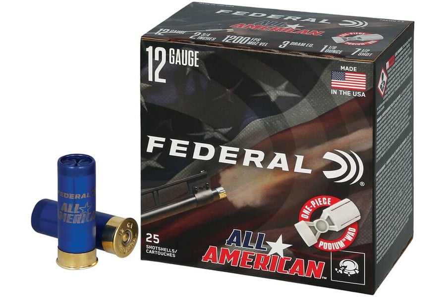 FEDERAL AMMUNITION 12 Gauge 2-3/4 Inch 1-1/8 oz 7.5 Shot All American 25/Box